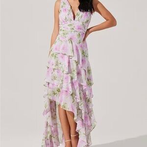 Astr Lavender Floral high-low dress